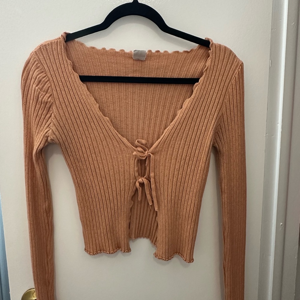 Ribbed Knit Tie-Front Top in Tan